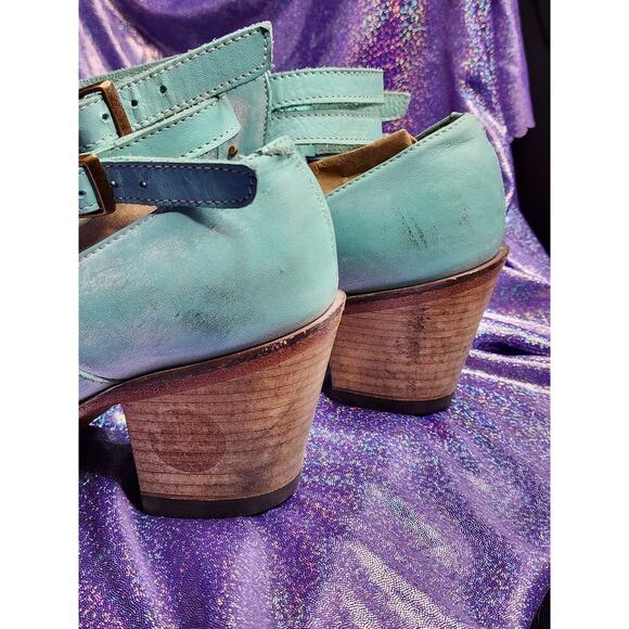 Corral Turquoise Stud Woven Snip Toe Western Cowgirl Buckle Straps Mules Sz 8 - Picture 7 of 8